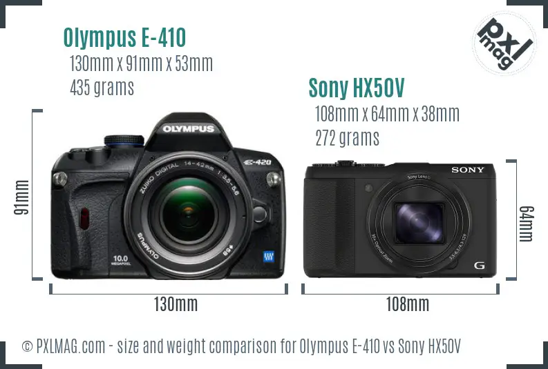 Olympus E-410 vs Sony HX50V size comparison