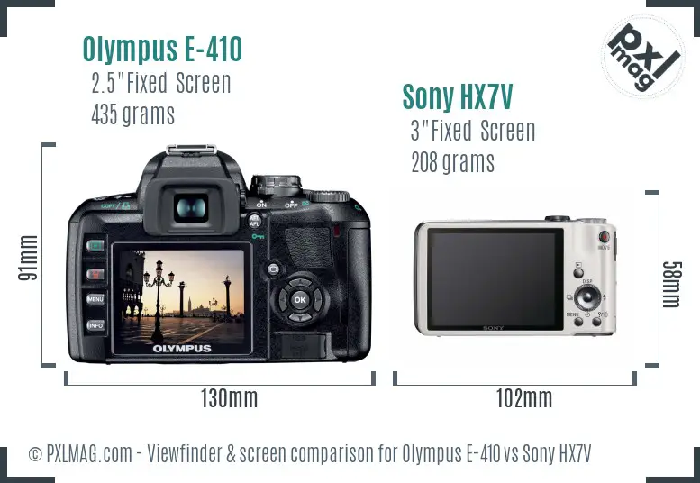 Olympus E-410 vs Sony HX7V Screen and Viewfinder comparison