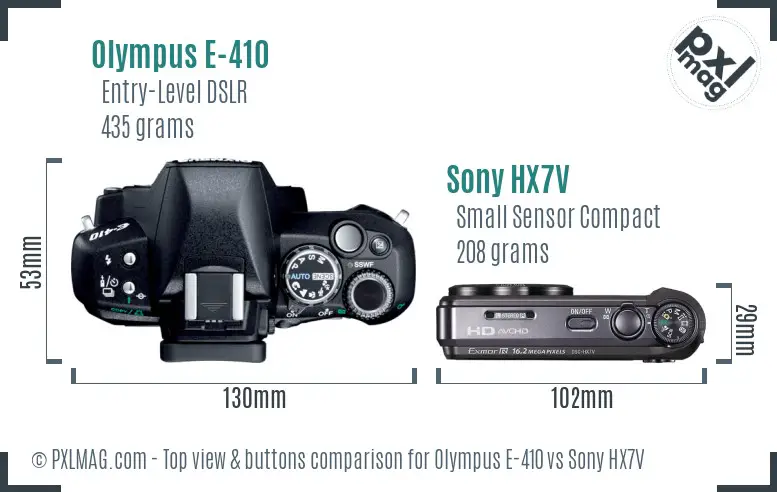 Olympus E-410 vs Sony HX7V top view buttons comparison