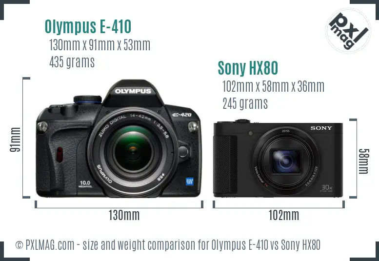 Olympus E-410 vs Sony HX80 size comparison