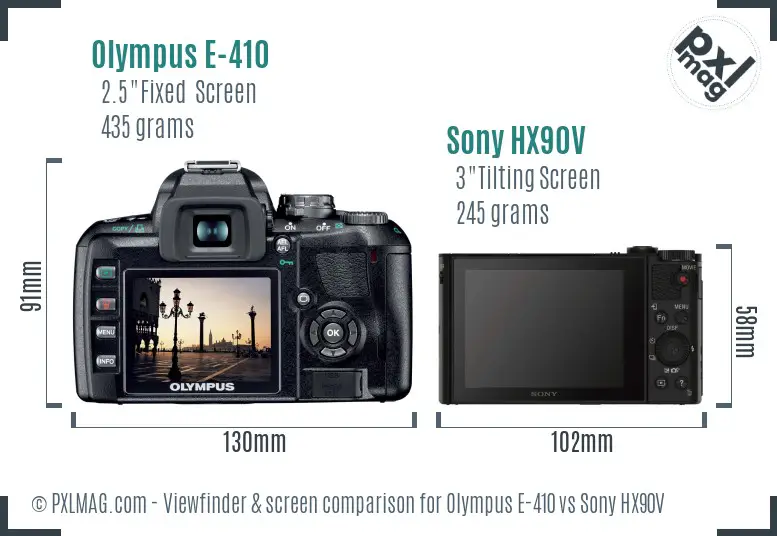 Olympus E-410 vs Sony HX90V Screen and Viewfinder comparison