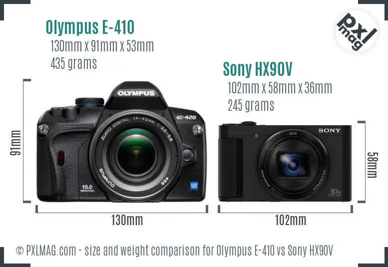 Olympus E-410 vs Sony HX90V size comparison