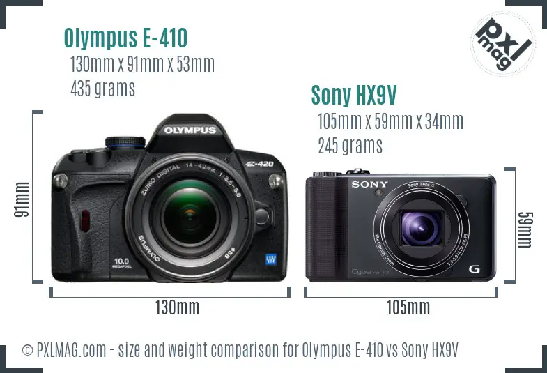 Olympus E-410 vs Sony HX9V size comparison