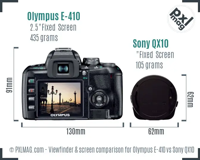 Olympus E-410 vs Sony QX10 Screen and Viewfinder comparison
