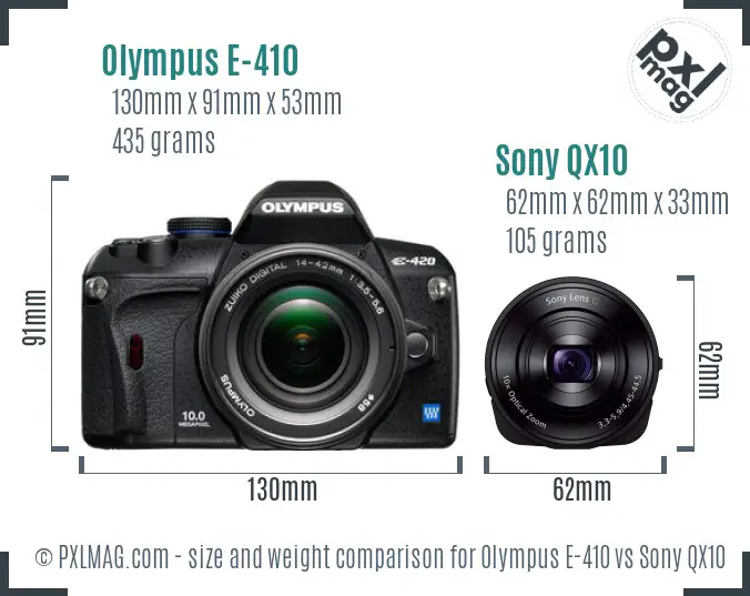 Olympus E-410 vs Sony QX10 size comparison Olympus E-410 vs Sony QX10 size comparison