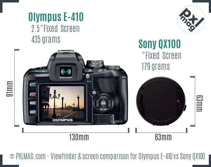 Olympus E-410 vs Sony QX100 Screen and Viewfinder comparison
