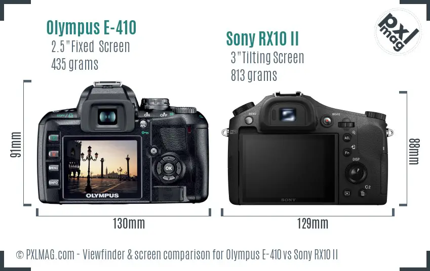 Olympus E-410 vs Sony RX10 II Screen and Viewfinder comparison