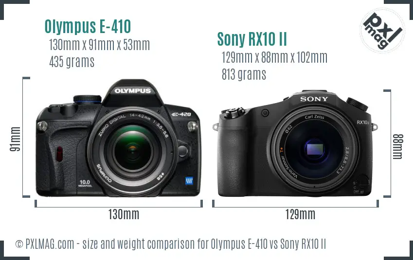 Olympus E-410 vs Sony RX10 II size comparison