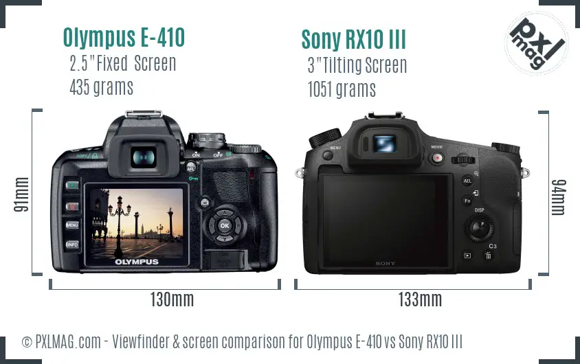 Olympus E-410 vs Sony RX10 III Screen and Viewfinder comparison