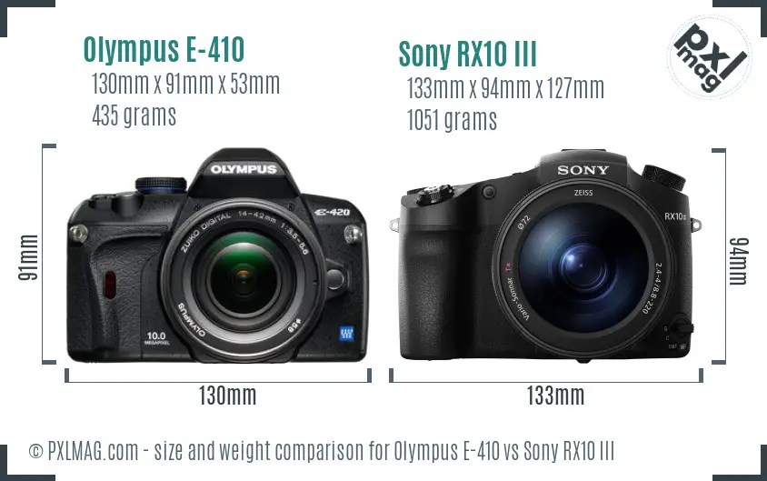 Olympus E-410 vs Sony RX10 III size comparison