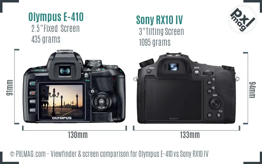 Olympus E-410 vs Sony RX10 IV Screen and Viewfinder comparison