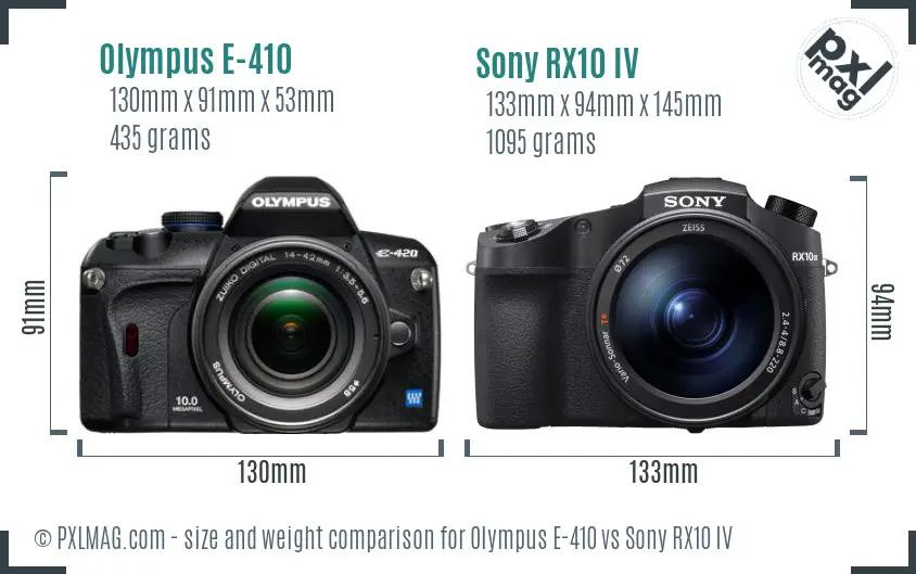 Olympus E-410 vs Sony RX10 IV size comparison