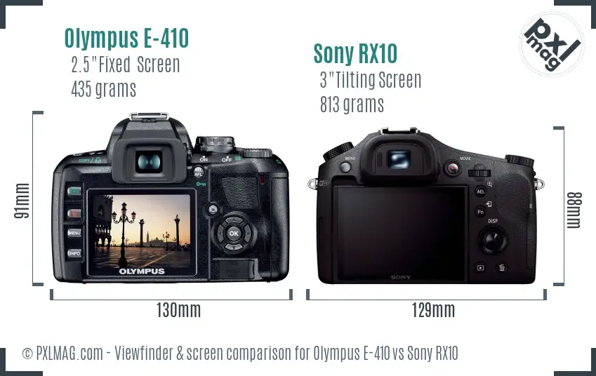 Olympus E-410 vs Sony RX10 Screen and Viewfinder comparison