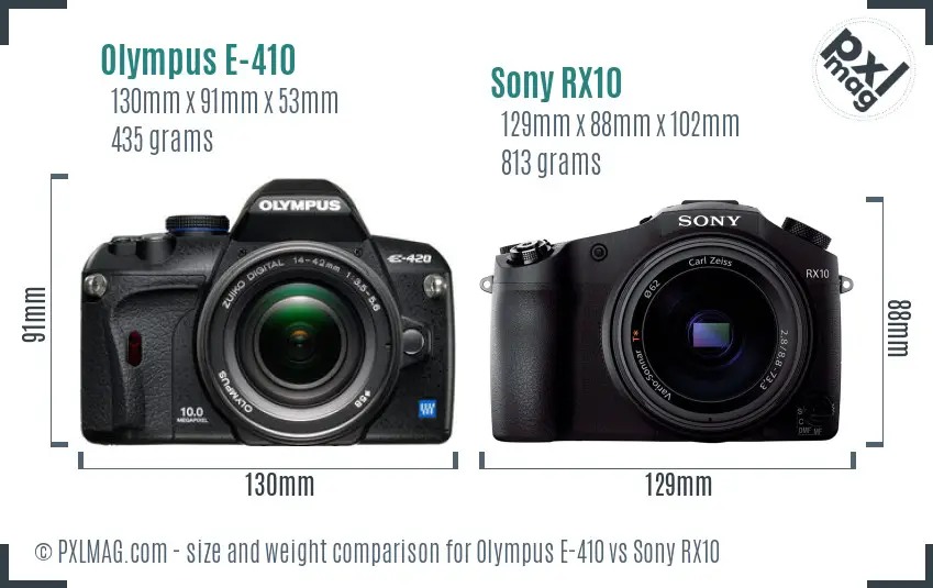 Olympus E-410 vs Sony RX10 size comparison