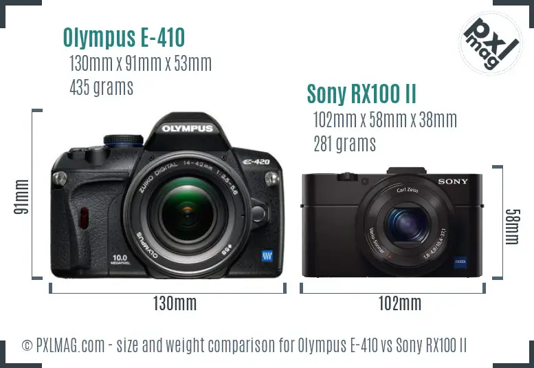 Olympus E-410 vs Sony RX100 II size comparison