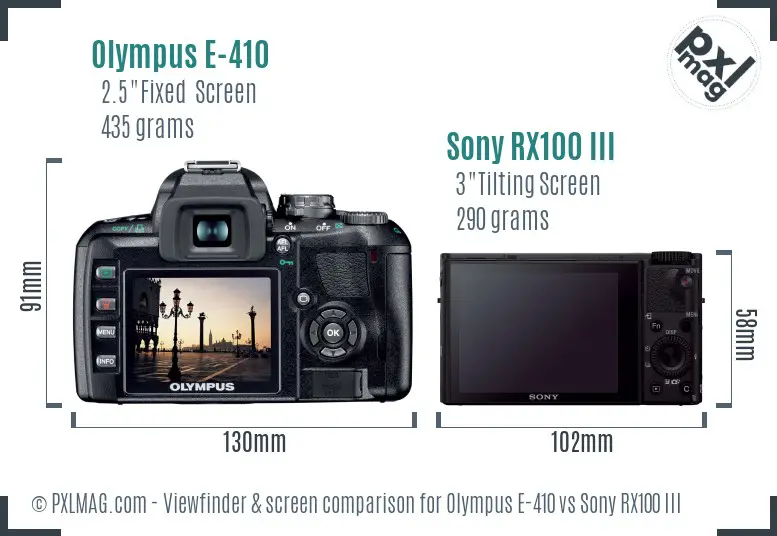Olympus E-410 vs Sony RX100 III Screen and Viewfinder comparison