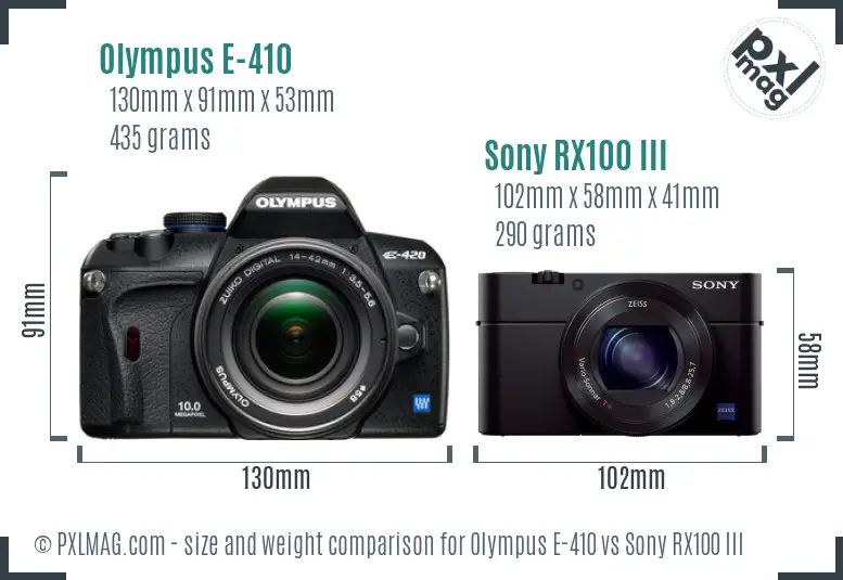 Olympus E-410 vs Sony RX100 III size comparison