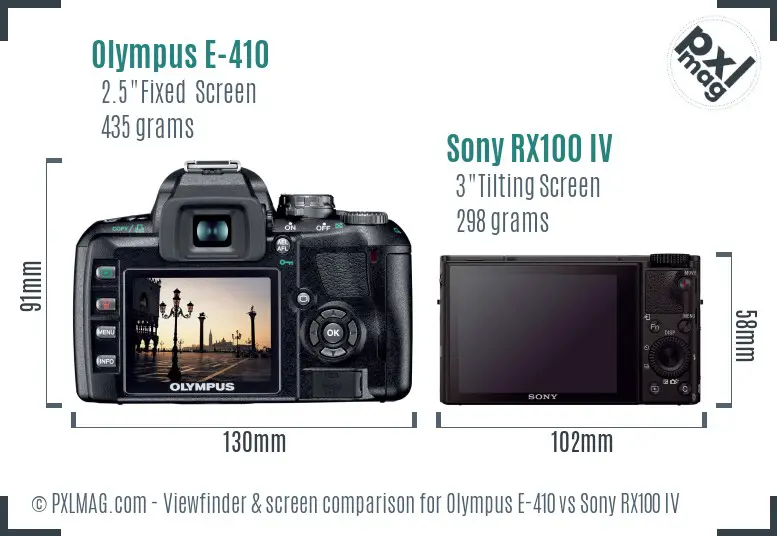 Olympus E-410 vs Sony RX100 IV Screen and Viewfinder comparison