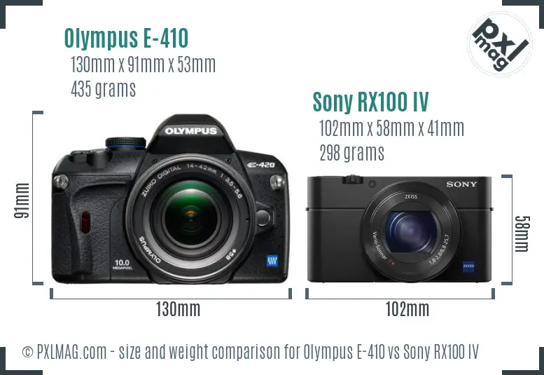 Olympus E-410 vs Sony RX100 IV size comparison