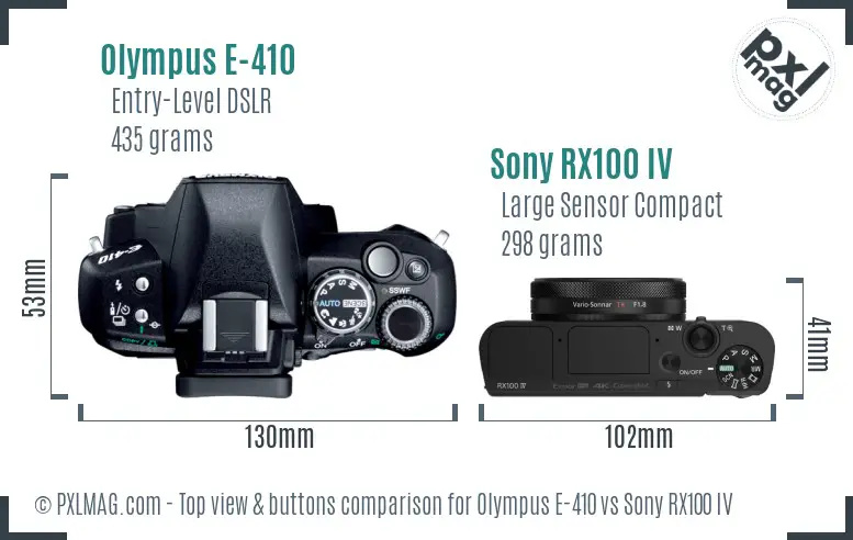 Olympus E-410 vs Sony RX100 IV top view buttons comparison