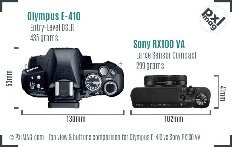 Olympus E-410 vs Sony RX100 VA top view buttons comparison