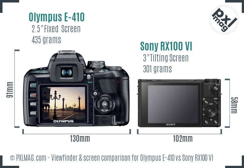 Olympus E-410 vs Sony RX100 VI Screen and Viewfinder comparison