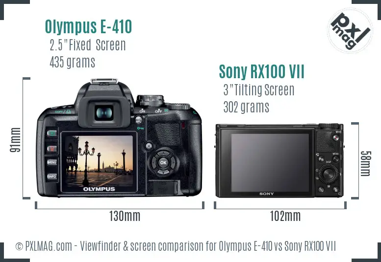 Olympus E-410 vs Sony RX100 VII Screen and Viewfinder comparison
