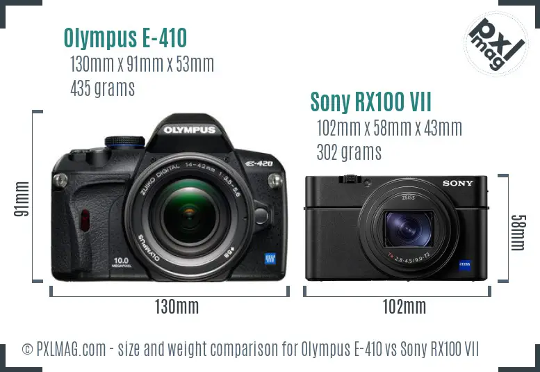 Olympus E-410 vs Sony RX100 VII size comparison