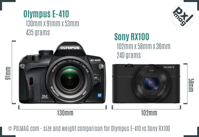 Olympus E-410 vs Sony RX100 size comparison