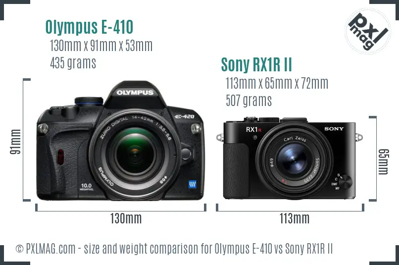Olympus E-410 vs Sony RX1R II size comparison