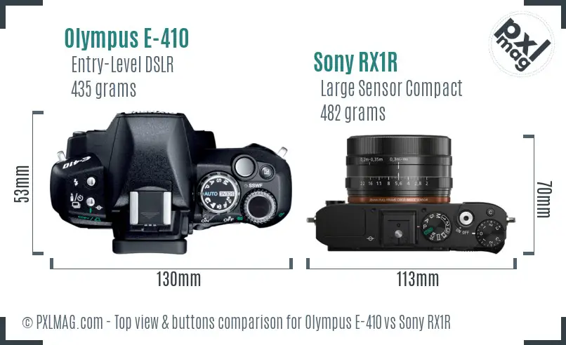 Olympus E-410 vs Sony RX1R top view buttons comparison