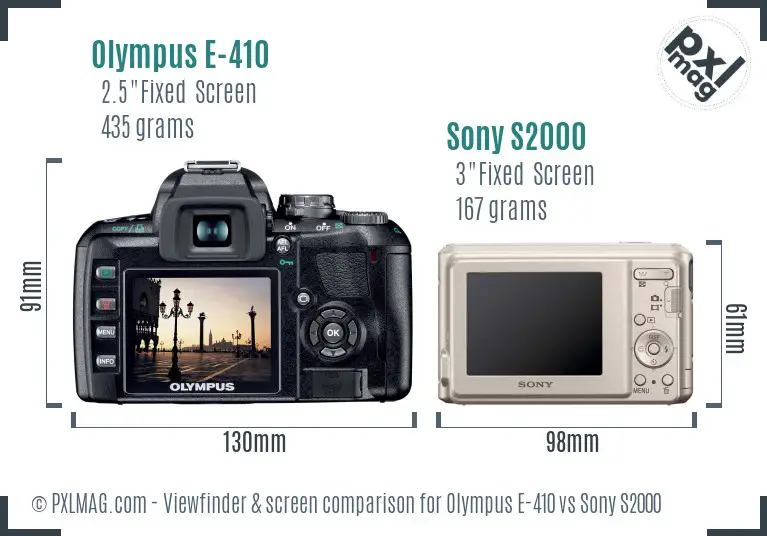 Olympus E-410 vs Sony S2000 Screen and Viewfinder comparison