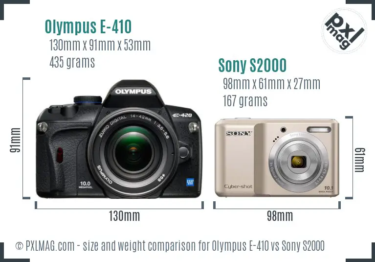 Olympus E-410 vs Sony S2000 size comparison