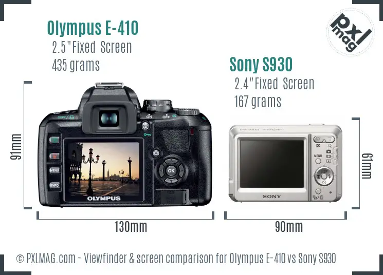Olympus E-410 vs Sony S930 Screen and Viewfinder comparison
