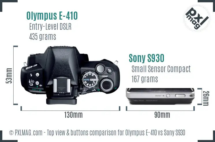 Olympus E-410 vs Sony S930 top view buttons comparison