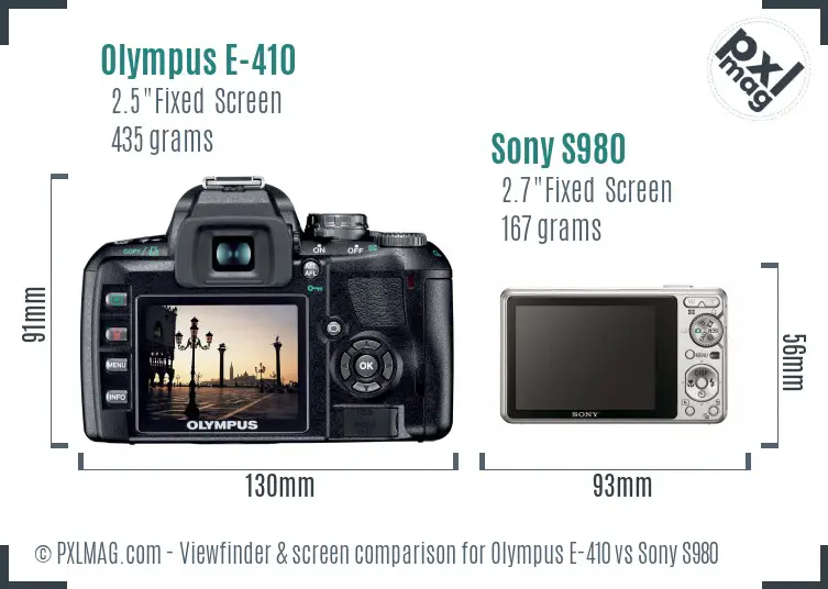 Olympus E-410 vs Sony S980 Screen and Viewfinder comparison