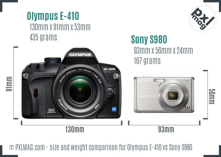 Olympus E-410 vs Sony S980 size comparison
