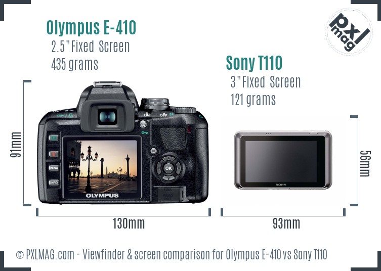 Olympus E-410 vs Sony T110 Screen and Viewfinder comparison