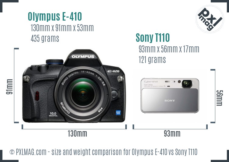 Olympus E-410 vs Sony T110 size comparison