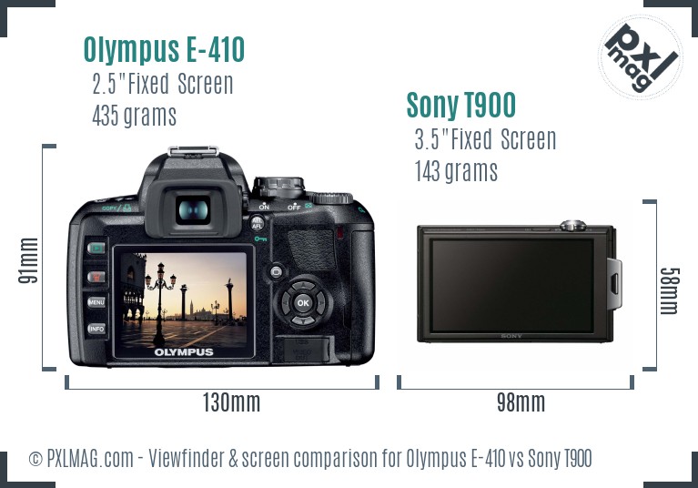 Olympus E-410 vs Sony T900 Screen and Viewfinder comparison