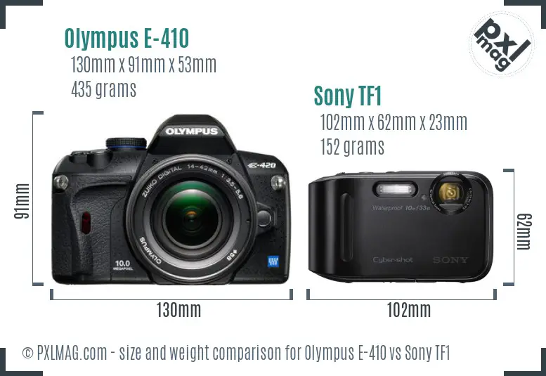 Olympus E-410 vs Sony TF1 size comparison