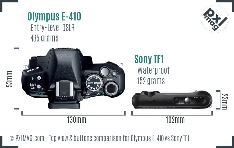 Olympus E-410 vs Sony TF1 top view buttons comparison