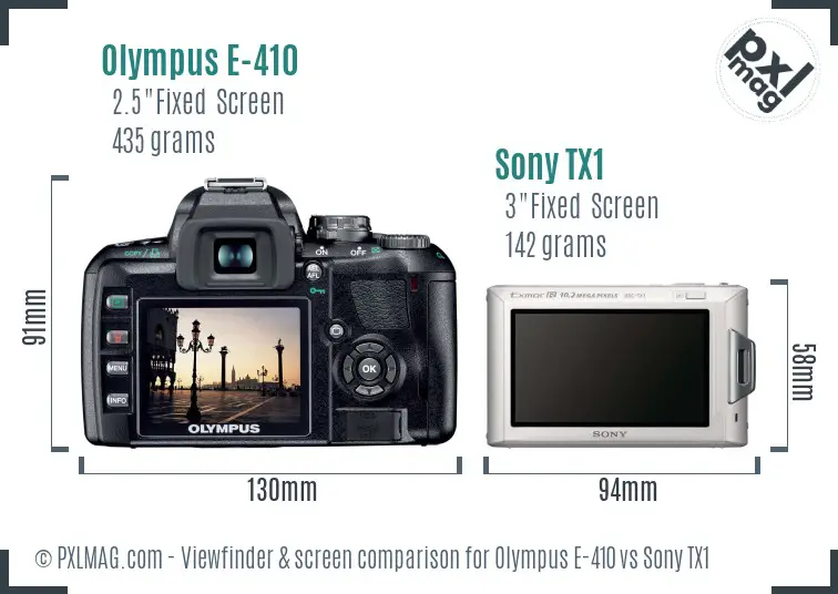 Olympus E-410 vs Sony TX1 Screen and Viewfinder comparison