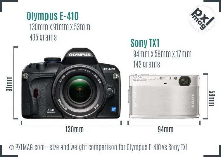 Olympus E-410 vs Sony TX1 size comparison