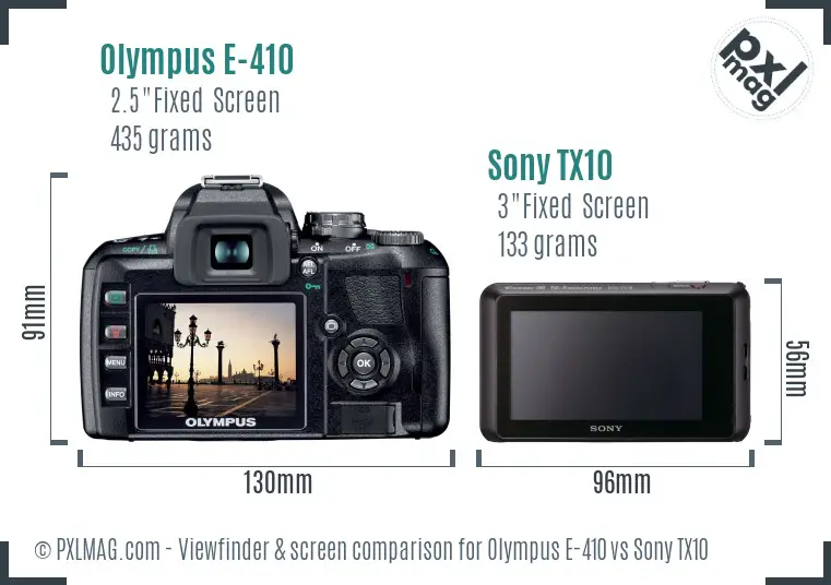 Olympus E-410 vs Sony TX10 Screen and Viewfinder comparison