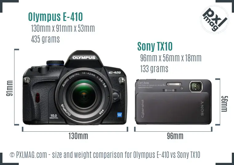 Olympus E-410 vs Sony TX10 size comparison
