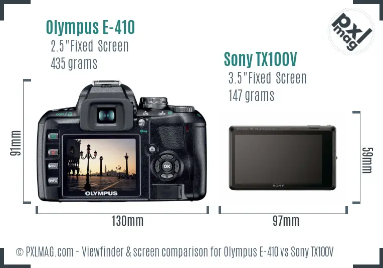 Olympus E-410 vs Sony TX100V Screen and Viewfinder comparison Olympus E-410 vs Sony TX100V Screen and Viewfinder comparison