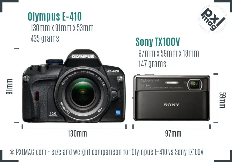 Olympus E-410 vs Sony TX100V size comparison Olympus E-410 vs Sony TX100V size comparison