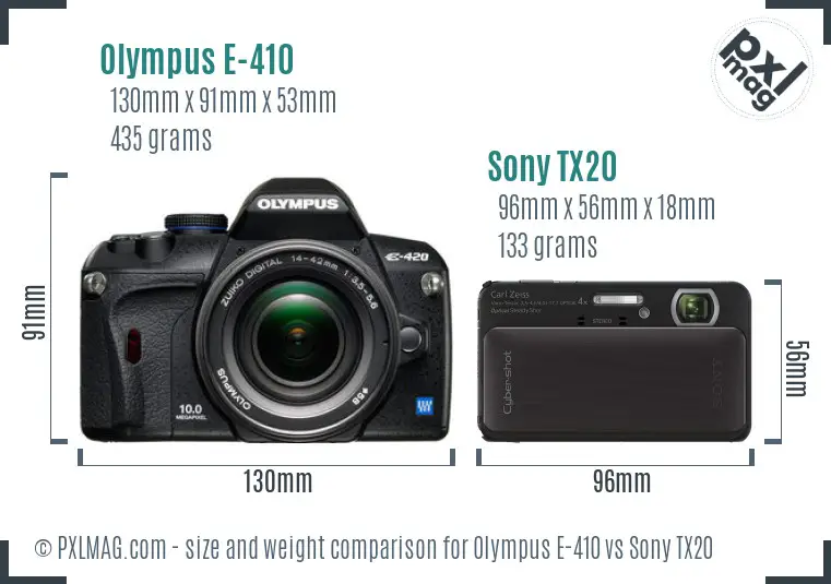 Olympus E-410 vs Sony TX20 size comparison