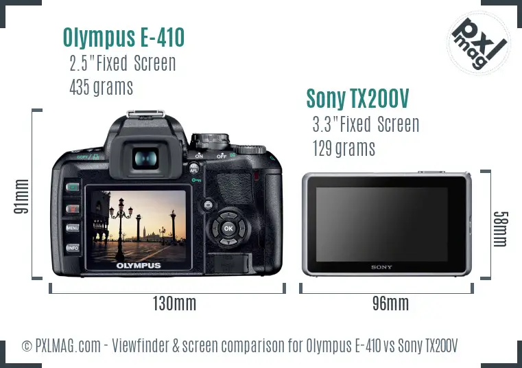 Olympus E-410 vs Sony TX200V Screen and Viewfinder comparison Olympus E-410 vs Sony TX200V Screen and Viewfinder comparison